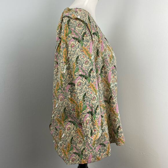 BA&SH Ecru Floral Jerry 3/4 Sleeve Relaxed Scoop Neck Top Large Cotton - Picture 8 of 15